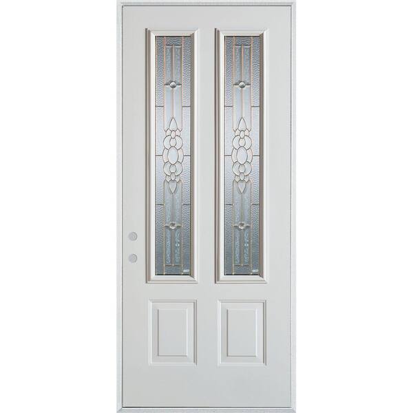 Stanley Doors 36 in. x 80 in. Traditional Brass 2 Lite 2-Panel Prefinished White Right-Hand Inswing Steel Prehung Front Door
