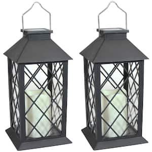 11 in. Concord Black Solar LED Candle Outdoor Lantern (2-Pack)