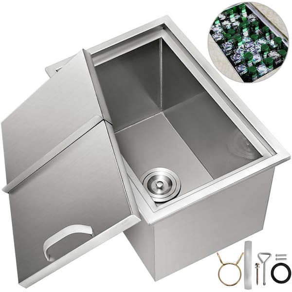 VEVOR Drop in Ice Chest 18 in. W x 12 in. D x 14.4 in. H 304 Stainless Steel Drop in Cooler with Drain-pipe Drop in Ice Bin