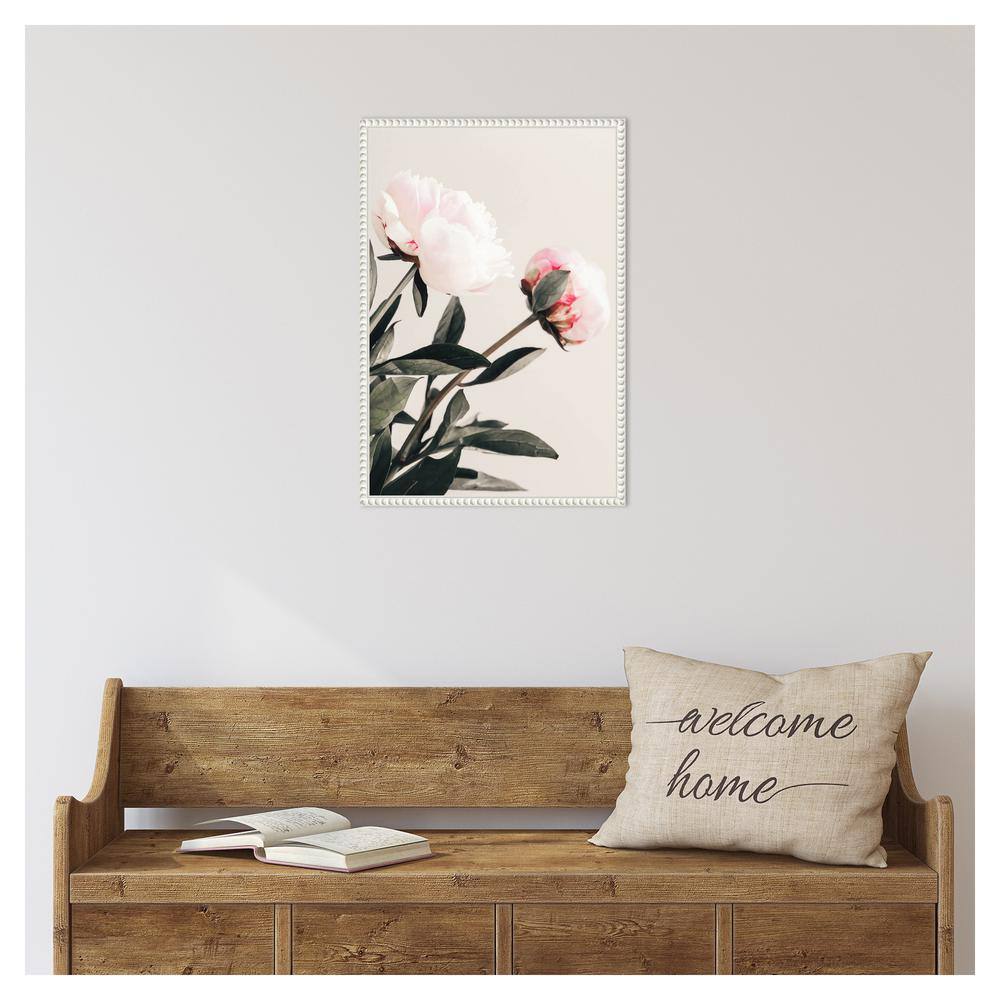 White Beaded Frame Peony Canvas Wall Art Print