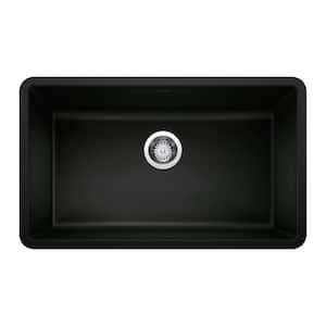 PRECIS Coal Black Granite Composite 32 in. Super Single Bowl Undermount Kitchen Sink