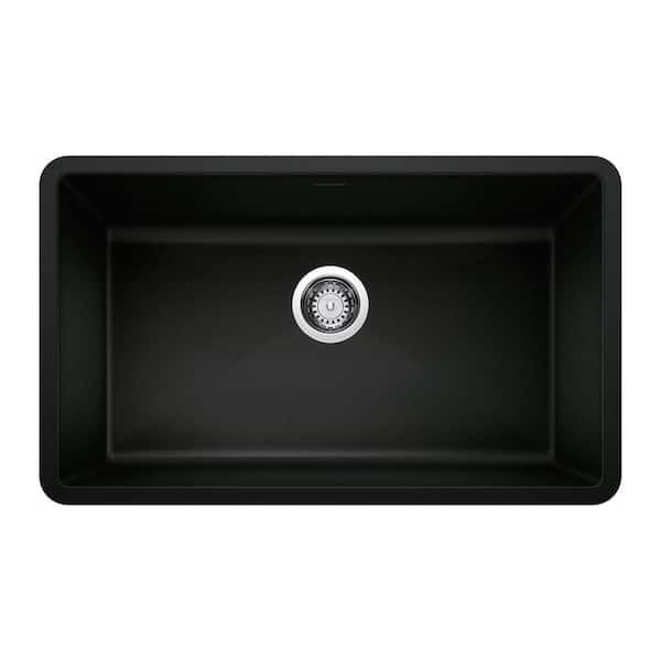 Blanco PRECIS Coal Black Granite Composite 32 in. Super Single Bowl Undermount Kitchen Sink