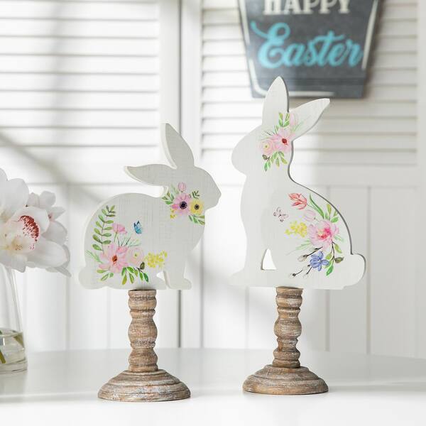 Glitzhome Set of 2 Easter Wooden Bunny Table Decor 2006600011 - The Home  Depot