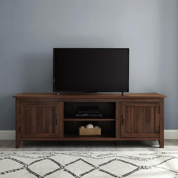 Modern Farmhouse Dark Walnut 70 in. TV Stand Fits TV's up to 85 in. with Storage Doors
