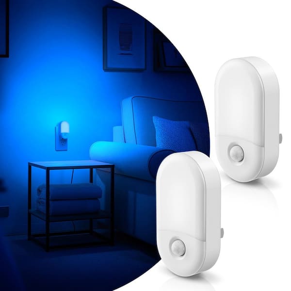 Blue Motion Sensor Plug-In LED Night Lights with Adjustable Brightness for Bedroom, Kids Room, Bathroom, 4-Pack