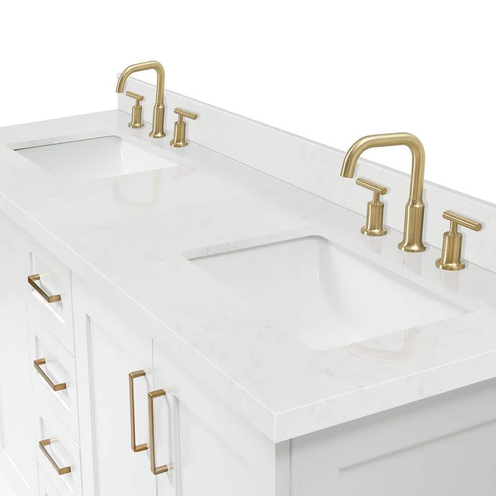 White Double Freestanding Bathroom Vanity with Quartz Top