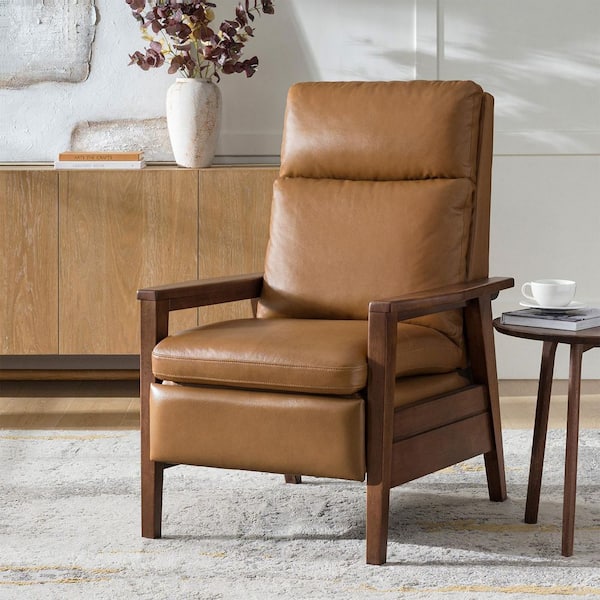 Daniel Camel Mid-century Modern Genuine Leather 4 Legs Recliner