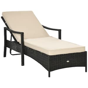Steel Wicker Patio Outdoor Chaise Lounge Chair, PE Rattan Single Sun Lounger with Brown/Beige Removable Cushion