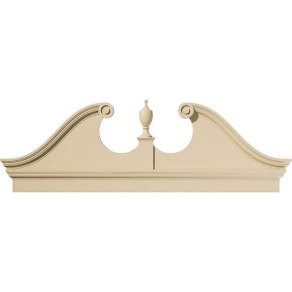 70 in. W x 24-3/8 in. H x 2-3/4 in. P Rams Head Signature Urethane Combination Pediment Urn Ships Unattached in Box Prim
