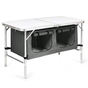Folding Camping Table with Storage Aluminum Lightweight Camp Table Height Adjustable Picnic Tables for Camping, Travel