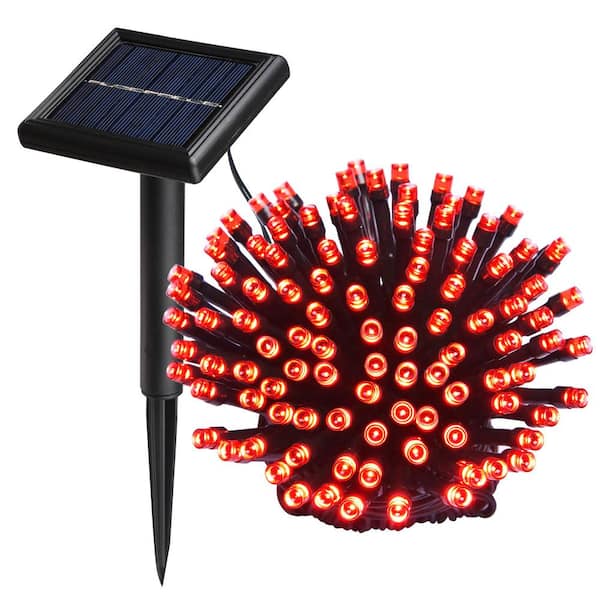 Etokfoks Red 100-Light 36 ft. Outdoor Solar Integrated LED Fairy String -Light