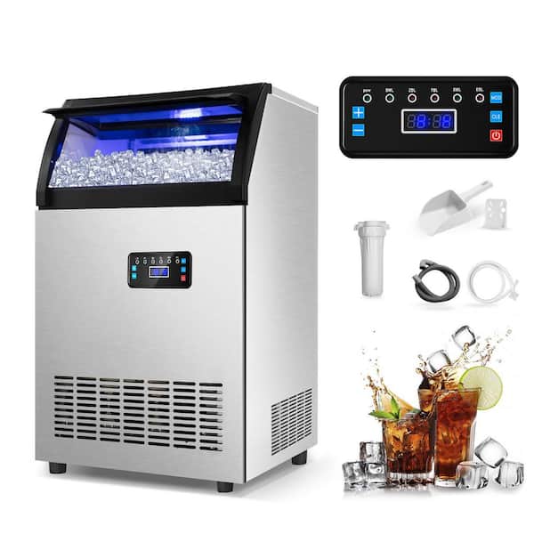 19 in. 145 lbs. per day High-Density Ice Cube Freestanding Ice Maker Water Spray Ice-Making in Silver w/ 3-Exhaust Fans