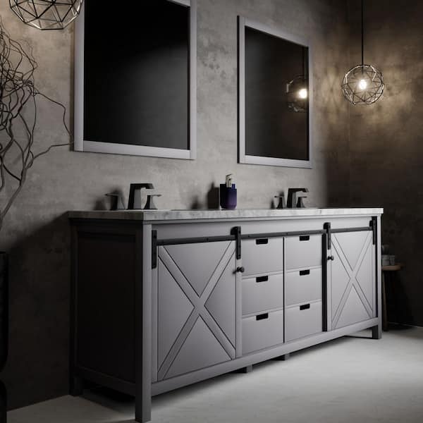 Marsyas 84 in W x 22 in D Dark Grey Double Bath Vanity and Carrara Marble Countertop