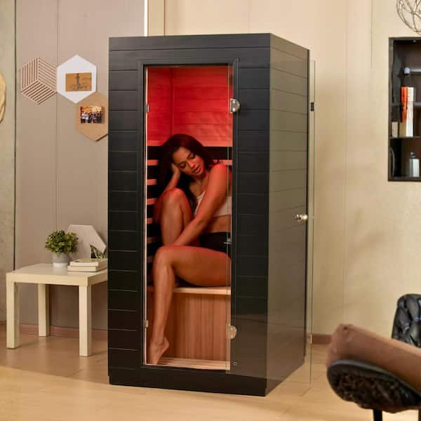 EZLIFE 1-Person Indoor Okoume Hemlock Wood Infrared Sauna with Low