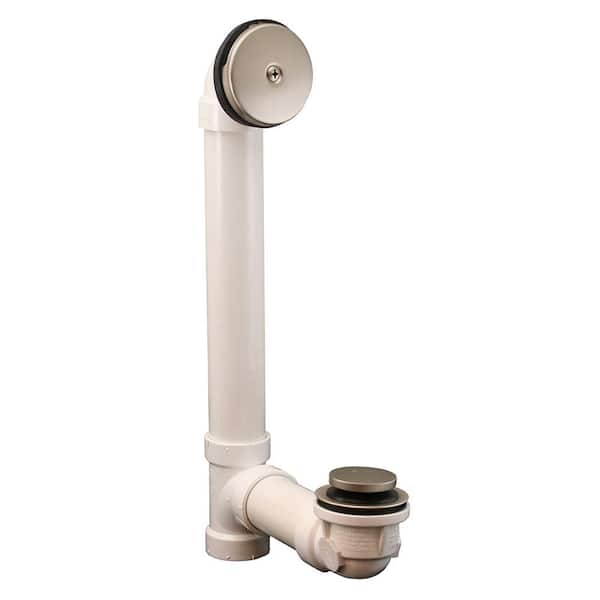 JONES STEPHENS Toe Touch 1-1/2 in. Schedule 40 PVC 1-Hole Bath Waste and Overflow Tub Drain Full Kit in Brushed Nickel