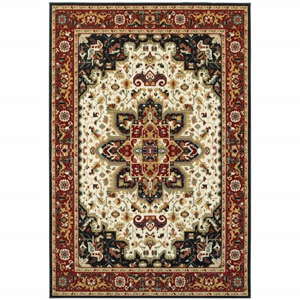 HomeRoots Red And Ivory 2 ft. x 3 ft. Oriental Power Loom Area Rug