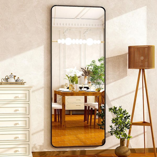 Morden Black 23 in. W x 66 in. H Rectangle Aluminum Alloy Frame Full Length Standing Mirror