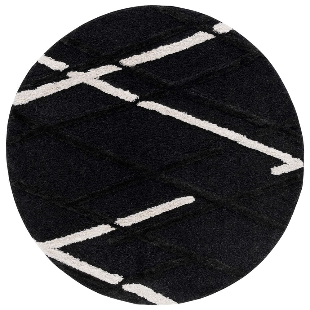 Hi-Lo Shag Charcoal/Ivory 7 ft. x 7 ft. Solid Color Striped Round Area Rug price history on PriceWatchPro