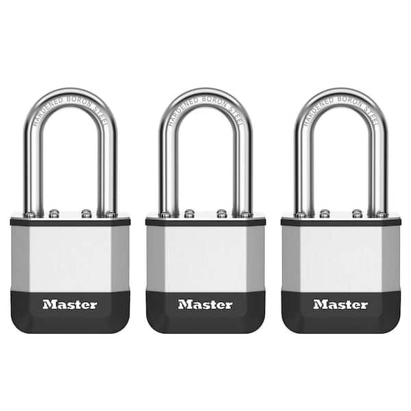 Elite Heavy Duty Lock with Hardened Boron Steel Shackle, 1-3/4 in. wide, 1-1/2 in. Shackle; Three-Pack