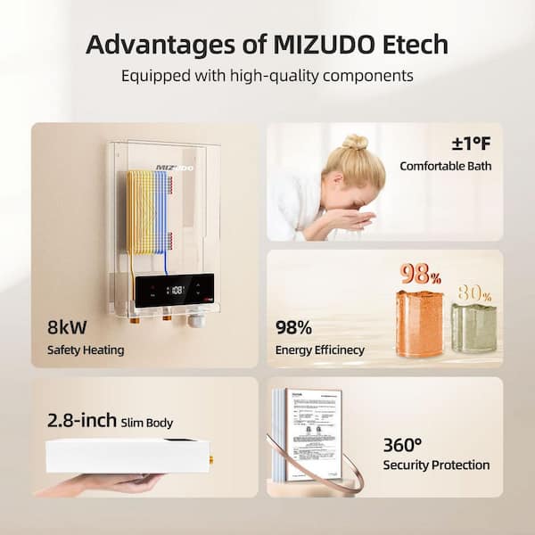 MIZUDO EQUIK Classic 8kW 1.7 GPM 240-Volt Touch Screen