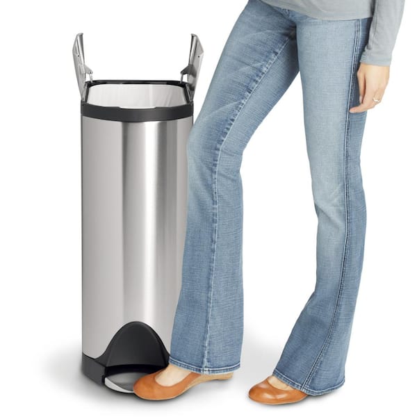 45L Butterfly Lid Step Kitchen Trash Can, Brushed Stainless Steel