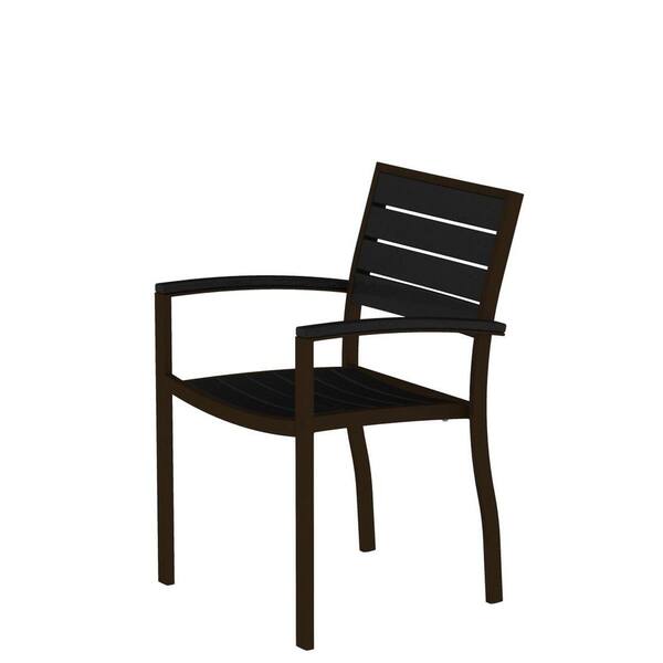 POLYWOOD Euro Textured Bronze Patio Dining Arm Chair with Black Slats