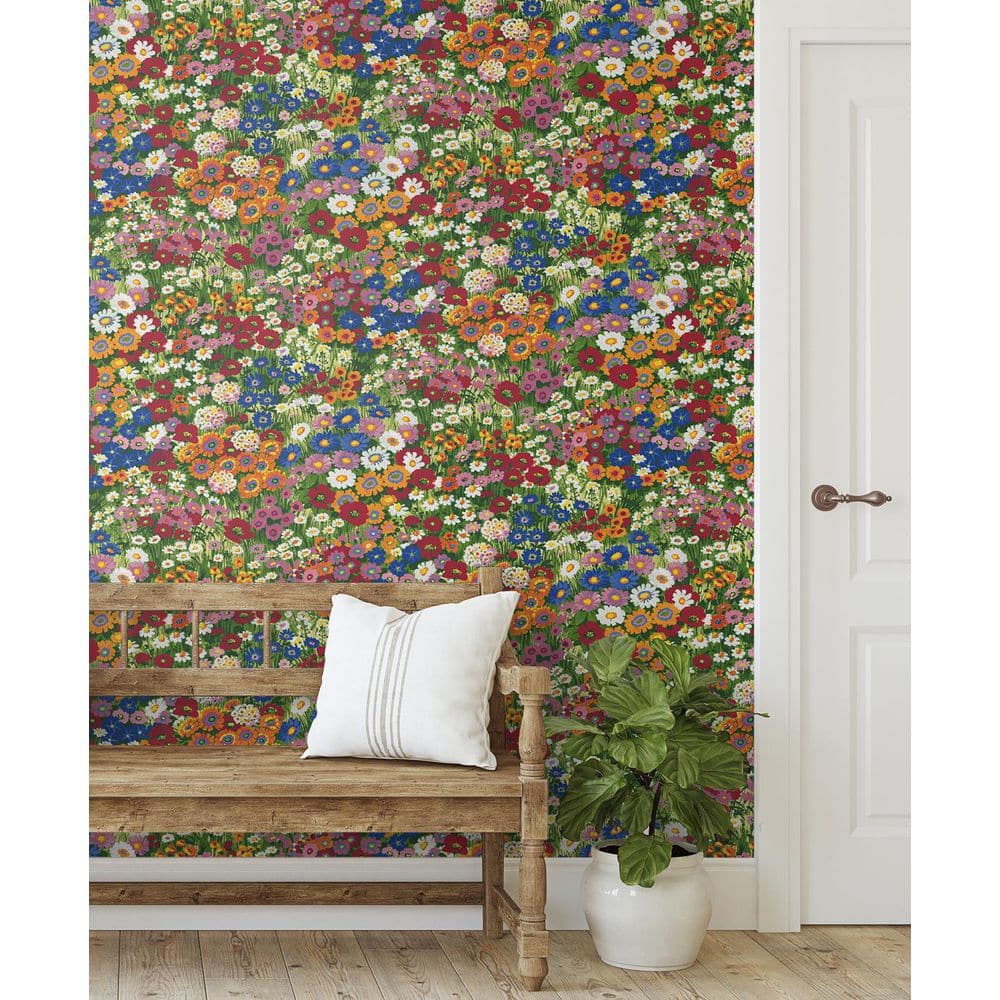 Multicolored Vinyl Floral Meadow Peel and Stick Wallpaper Roll