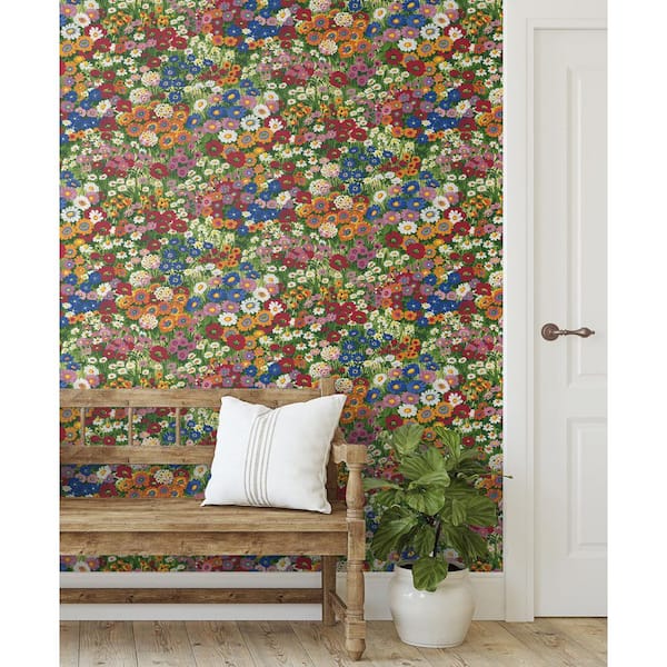 30.75 sq. ft. Multicolored Floral Meadow Vinyl Peel and Stick Wallpaper Roll