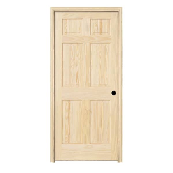 JELD-WEN 30 in. x 80 in. 6 Panel Pine Unfinished Left-Hand Solid Wood Single Prehung Interior Door
