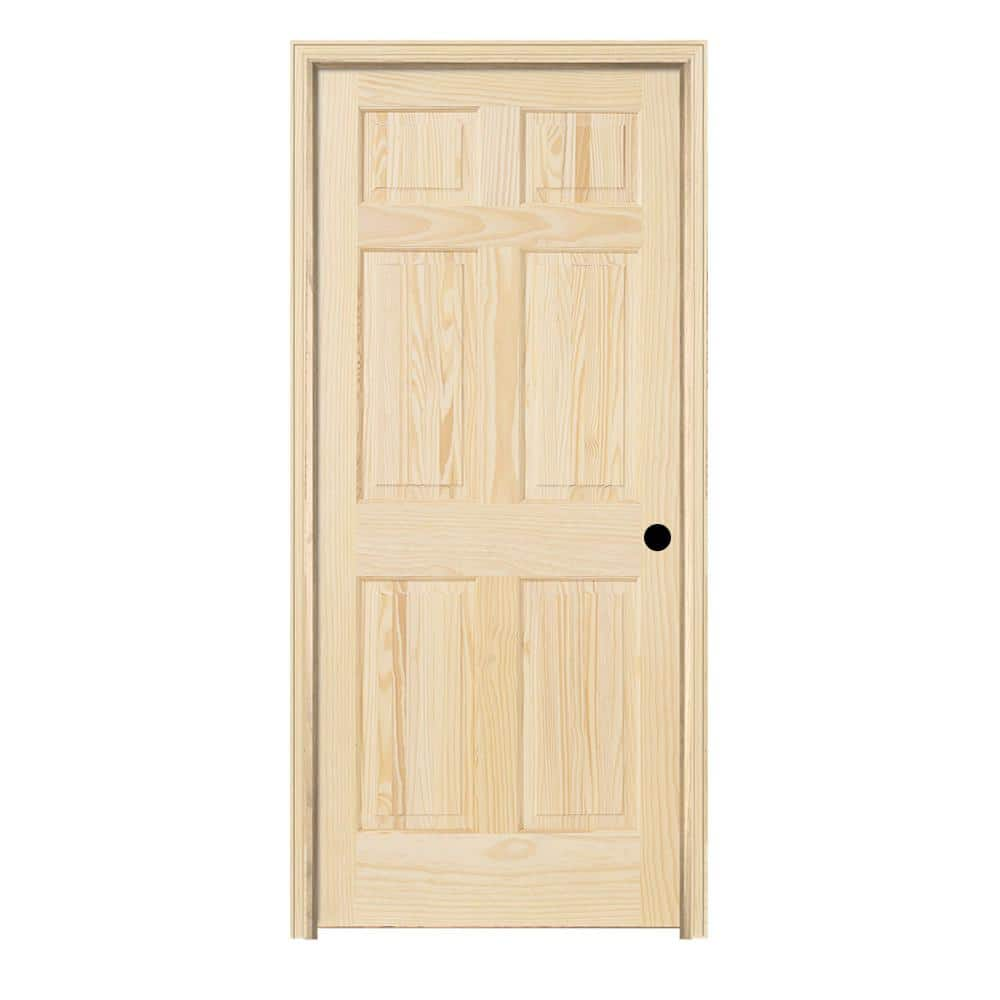 JELD WEN 32 In X 80 In 6 Panel Pine Unfinished Left Hand Solid Wood   Unfinished Jeld Wen Single Prehung Doors 774574 64 1000 