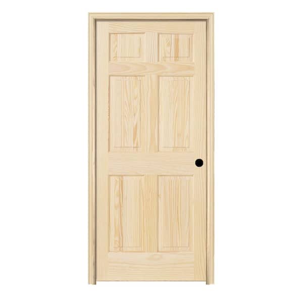JELD-WEN 28 in. x 80 in. Pine Unfinished Left-Hand 6-Panel Solid Wood Single Prehung Interior Door w/Split Jamb