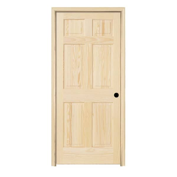 JELD-WEN 24 in. x 80 in. 6 Panel Pine Unfinished Left-Hand Solid Wood Single Prehung Interior Door