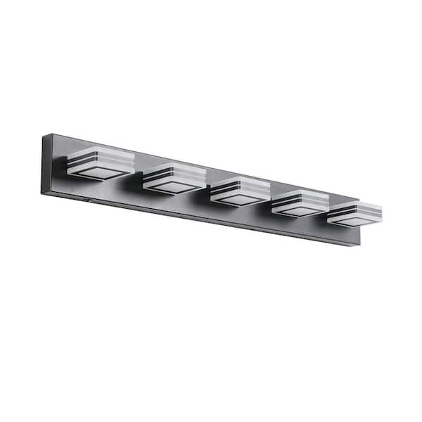 Amucolo 33.5 in. 5-Light Black LED Vanity Light with Dimmable and Energy-Efficient, Ideal for Mirror Lighting