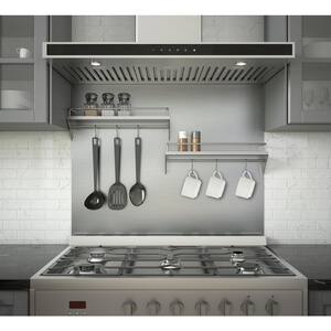 35.4 in. x 29.5 in. Stainless Steel Backsplash with Two-Tiered Shelf and Rack