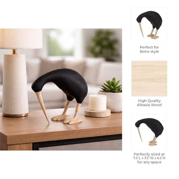 Liv & Skye Black 7.25 in. x 6.25 in. Wood Kiwi Bird with Natural
