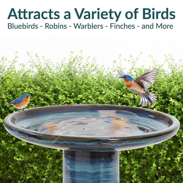 Sunnydaze Elegant Galaxy Blue Ceramic Outdoor Bird Bath, UV
