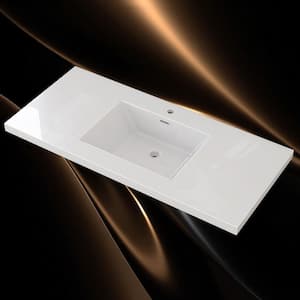 48 in. W x 22 in. D Solid Surface Rectangular Single Sink Vanity Top in White w/ Single Faucet Hole,Pre-Mark 4 and 8 in.