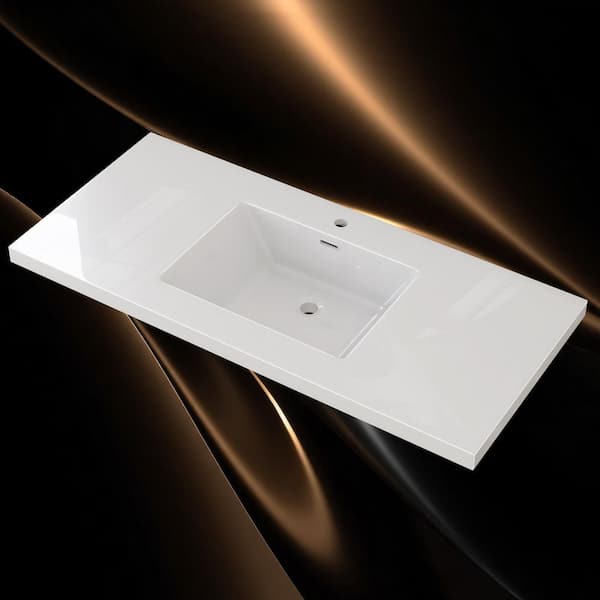 48 in. W x 22 in. D Solid Surface Rectangular Single Sink Vanity Top in White with a 4 in. Hight Backsplash