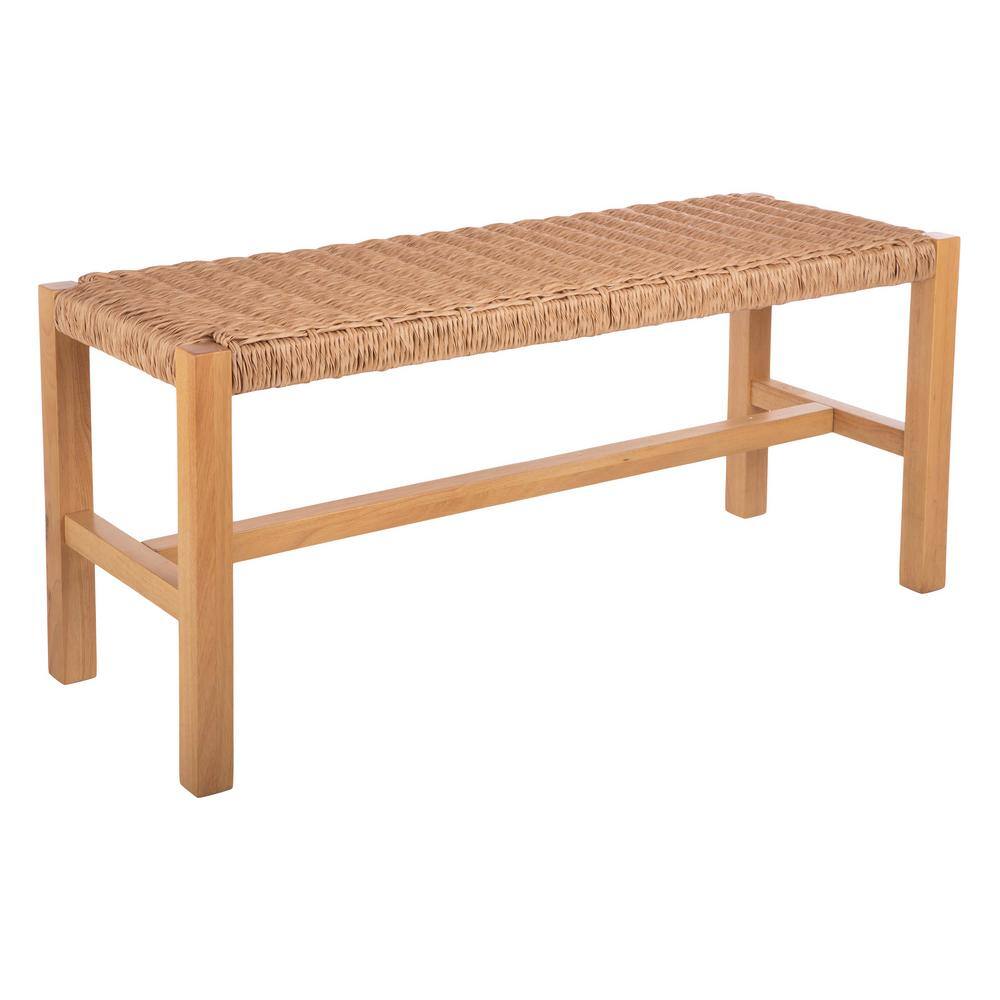 Newport 40-Inch Natural Wood Bench with Woven Rope Seat