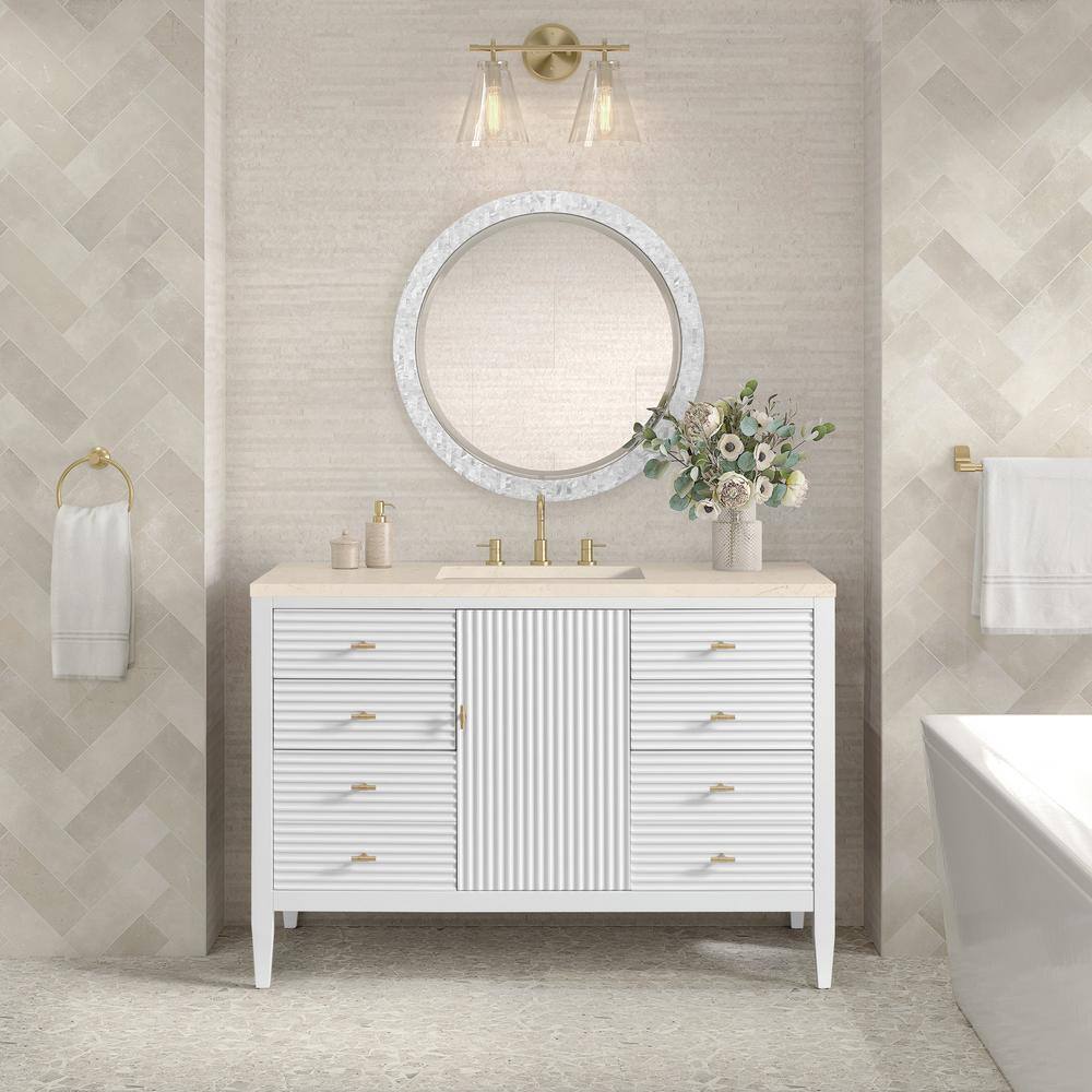 Myrrin 48" Bright White Bathroom Vanity with Eternal Marfil Quartz Top