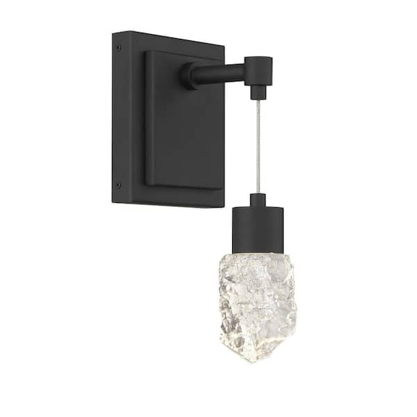 George Kovacs Kosmyc 1-Light Sand Black Wall Sconce with Clear Rock-Crystal Glass Shade