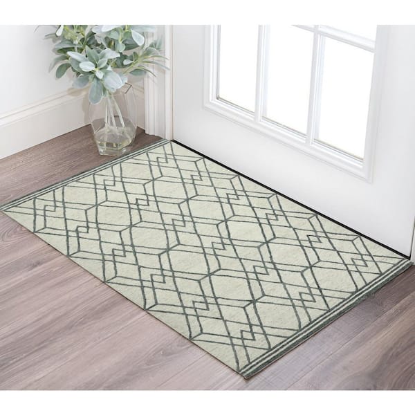 2 ft. x 3 ft. Ivory and Gray Wool Geometric Hand Hooked Area Rug