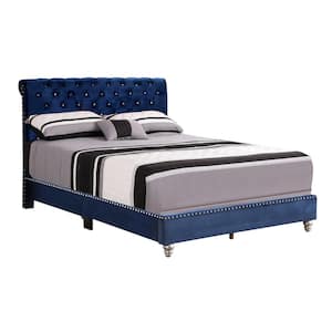 Maxx Navy Blue Tufted Upholstered Full Panel Bed
