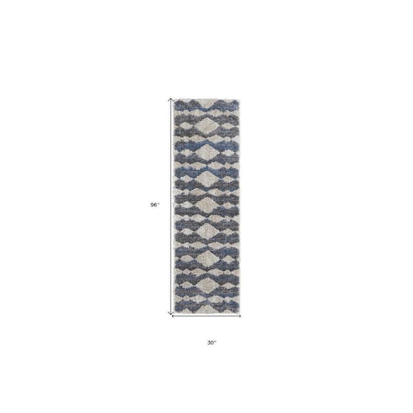2 ft. x 8 ft. Gray, Ivory Chevron Runner Rug