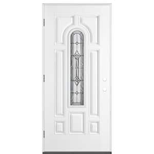 36 in. x 80 in. Providence Center Arch Right-Hand Outswing Primed White Smooth Fiberglass Prehung Front Exterior Door