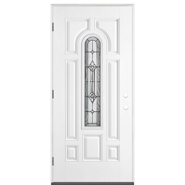 Masonite 36 in. x 80 in. Providence Center Arch Right-Hand Outswing Primed White Smooth Fiberglass Prehung Front Exterior Door