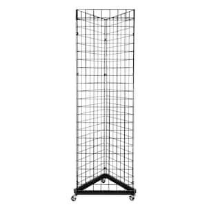 75.2in. H x 21.7in W Floor Steel Grid Panel/Pegboard 3-Sided Tower Floorstanding Display Kit with Rolling Base Black