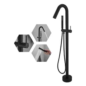 Single-Handle Freestanding Tub Faucet High Flow with Hand Shower Brass Floor Mount Tub Filler in Matte Black