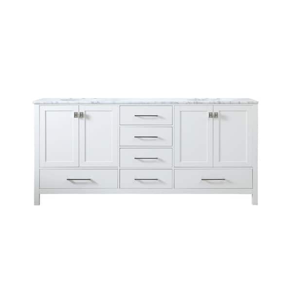Unbranded Timeless Home Kirk 72 in. W x 22 in. D x 34 in. H Double Bathroom Vanity in White with Carrara White Marble