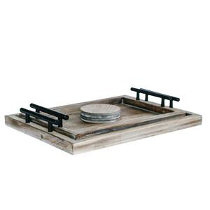 Brown Wood 16 in. Rectangular Decorative Serving Tray (Set of 2)